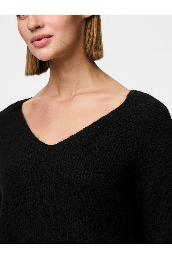 PCELLEN LS V-NECK KNIT NOOS BC - ΜΑΥΡΟ
