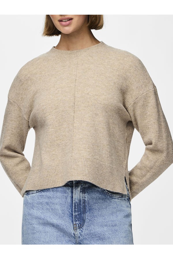 PCMALOU LS O-NECK CUTLINE KNIT NOOS BC - ΜΠΕΖ