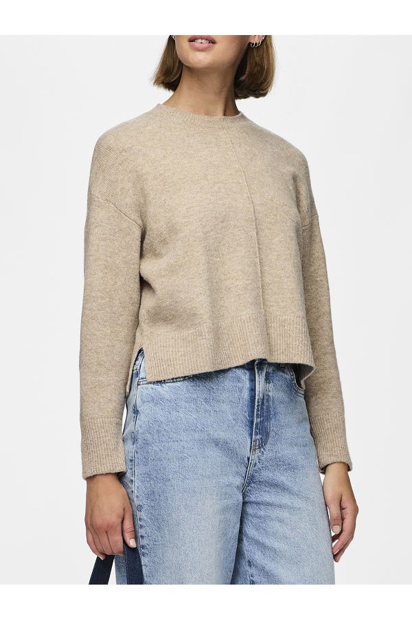 PCMALOU LS O-NECK CUTLINE KNIT NOOS BC - ΜΠΕΖ