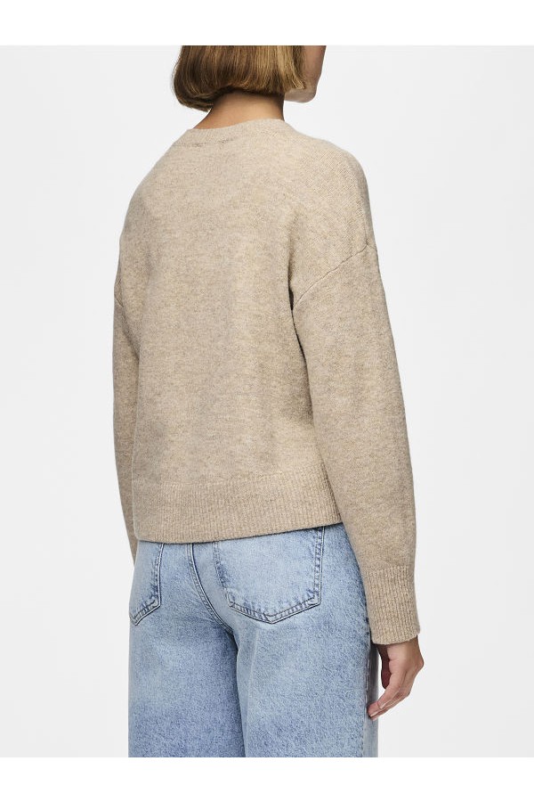 PCMALOU LS O-NECK CUTLINE KNIT NOOS BC - ΜΠΕΖ