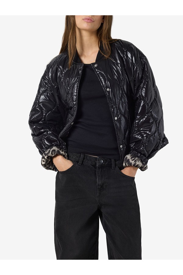 NMALLIE SHINY QUILTED JACKET - ΜΑΥΡΟ