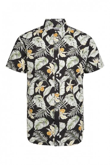 JJCHILL AOP SHIRT SS - ΜΑΥΡΟ