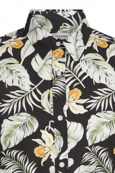 JJCHILL AOP SHIRT SS - ΜΑΥΡΟ