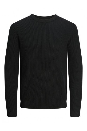 JJEPERFECT KNIT CREW NECK LN - ΜΑΥΡΟ