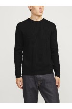JJEPERFECT KNIT CREW NECK LN - ΜΑΥΡΟ