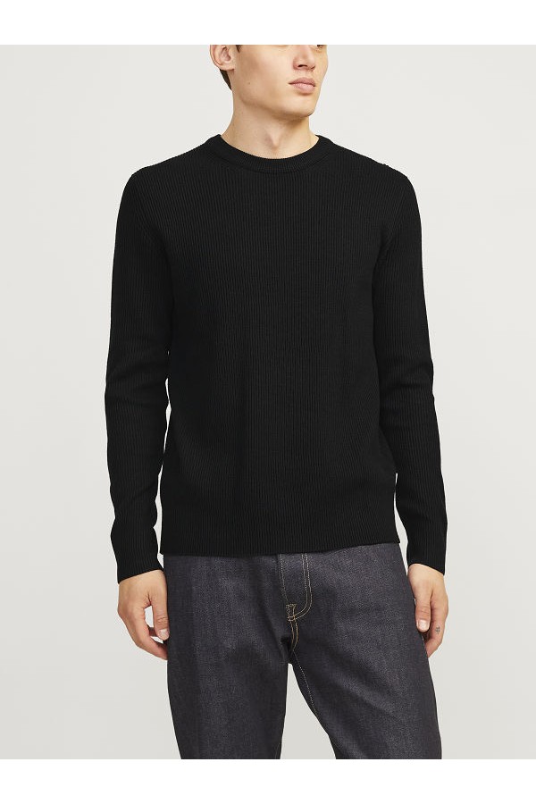 JJEPERFECT KNIT CREW NECK LN - ΜΑΥΡΟ