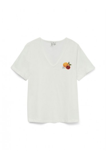 VMJITONA S/S V-NECK T-SHIRT JRS BTQ - ΛΕΥΚΟ