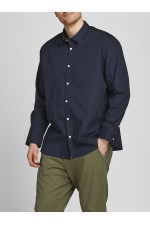 JJJOE SHIRT LS PLAIN NOOS PLS - ΜΠΛΕ