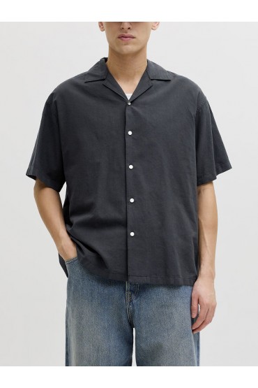 JJEBREEZE LINEN BLEND RESORT SHIRT SS SN - ΜΑΥΡΟ