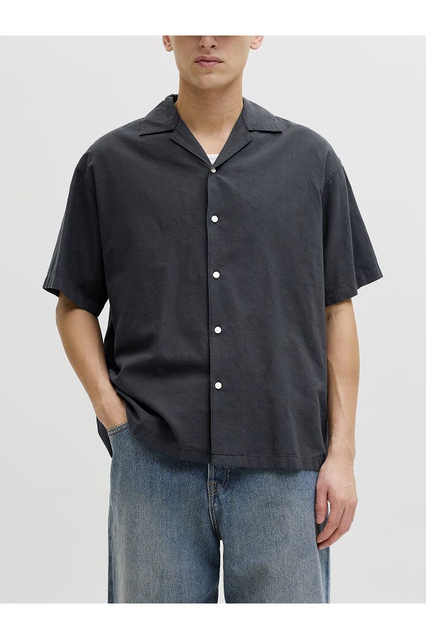 JJEBREEZE LINEN BLEND RESORT SHIRT SS SN - ΜΑΥΡΟ