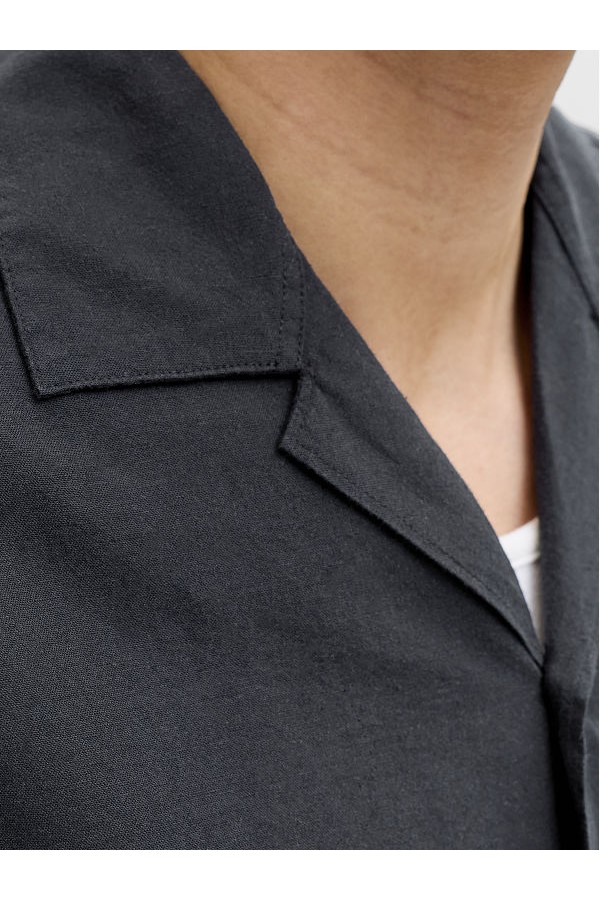 JJEBREEZE LINEN BLEND RESORT SHIRT SS SN - ΜΑΥΡΟ