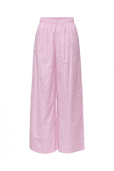 ONLLORIS STRIPED WIDE PULL UP PANTS WVN - ΡΟΖ