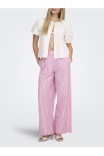 ONLLORIS STRIPED WIDE PULL UP PANTS WVN - ΡΟΖ