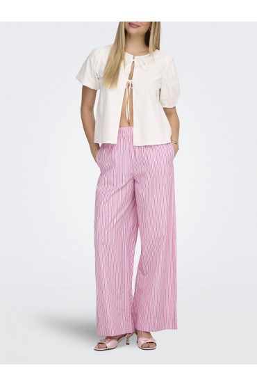 ONLLORIS STRIPED WIDE PULL UP PANTS WVN - ΡΟΖ