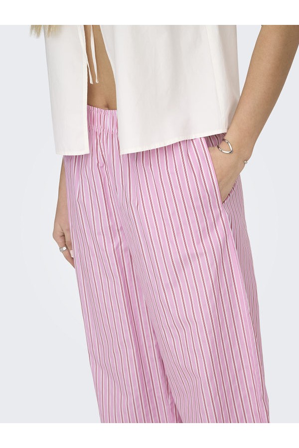 ONLLORIS STRIPED WIDE PULL UP PANTS WVN - ΡΟΖ