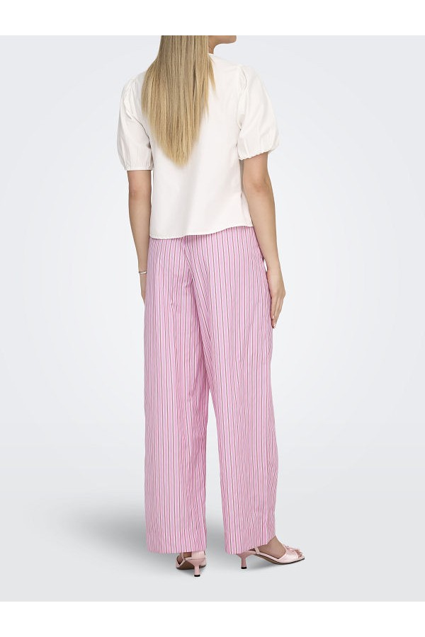 ONLLORIS STRIPED WIDE PULL UP PANTS WVN - ΡΟΖ