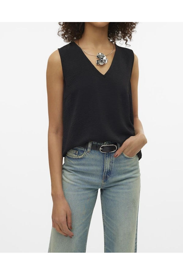 VMALVA S/L V-NECK TOP WVN GA EXP - ΜΑΥΡΟ