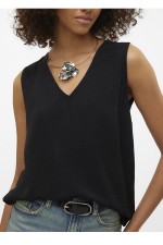 VMALVA S/L V-NECK TOP WVN GA EXP - ΜΑΥΡΟ