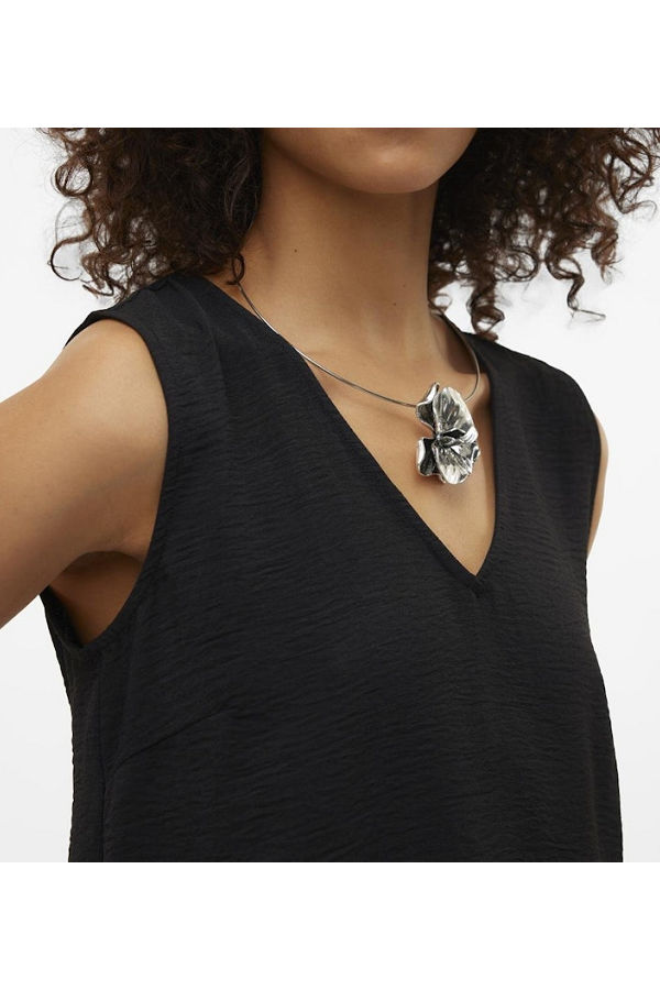 VMALVA S/L V-NECK TOP WVN GA EXP - ΜΑΥΡΟ