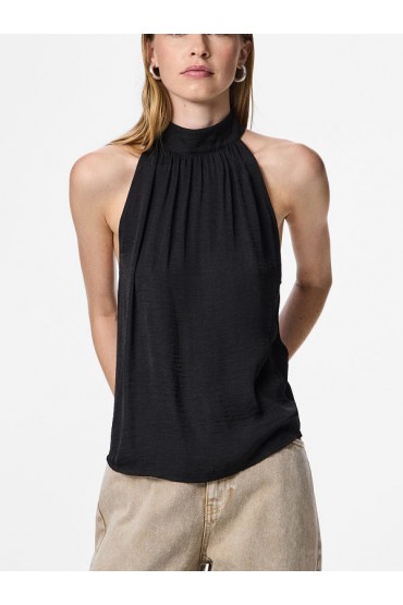 PCMILDA HALTER NECK TOP WVN - ΜΑΥΡΟ