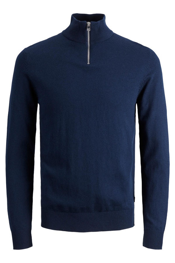 JJEEMIL KNIT HALF ZIP NOOS - ΜΠΛΕ