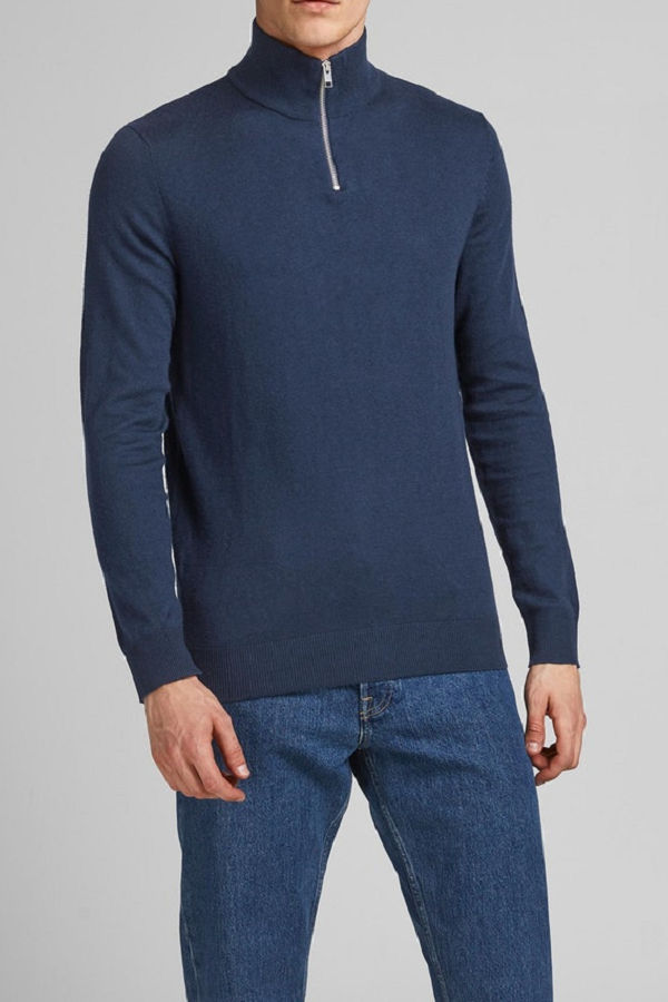 JJEEMIL KNIT HALF ZIP NOOS - ΜΠΛΕ