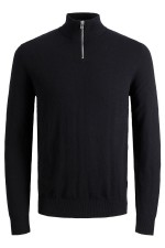 JJEEMIL KNIT HALF ZIP NOOS - ΜΑΥΡΟ