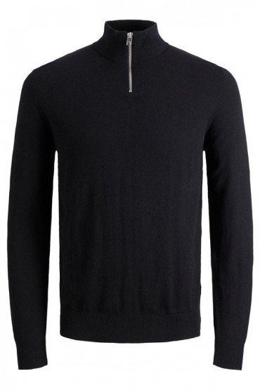 JJEEMIL KNIT HALF ZIP NOOS - ΜΑΥΡΟ