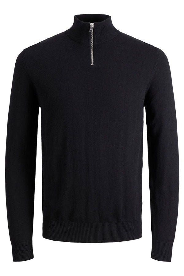 JJEEMIL KNIT HALF ZIP NOOS - ΜΑΥΡΟ