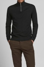 JJEEMIL KNIT HALF ZIP NOOS - ΜΑΥΡΟ