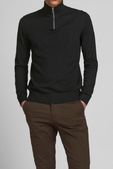 JJEEMIL KNIT HALF ZIP NOOS - ΜΑΥΡΟ