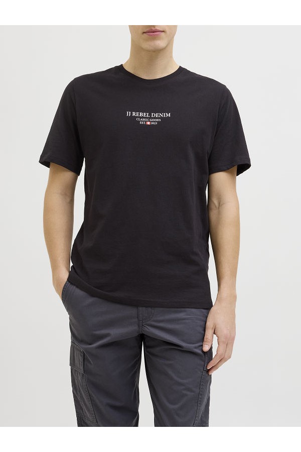 JREBJEANS REBEL PRINT TEE SS O-NECK SN - ΜΑΥΡΟ
