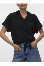 VMFLEUR SS BOW TENCEL SHIRT - ΜΑΥΡΟ