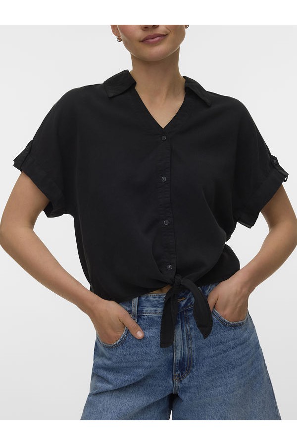 VMFLEUR SS BOW TENCEL SHIRT - ΜΑΥΡΟ