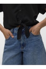 VMFLEUR SS BOW TENCEL SHIRT - ΜΑΥΡΟ