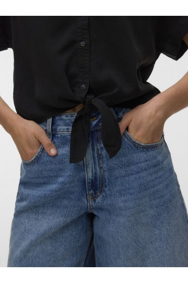 VMFLEUR SS BOW TENCEL SHIRT - ΜΑΥΡΟ