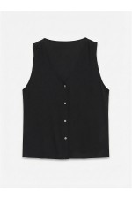 VMMENNY SL V-NECK TOP WVN BOO - ΜΑΥΡΟ