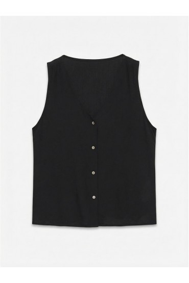 VMMENNY SL V-NECK TOP WVN BOO - ΜΑΥΡΟ