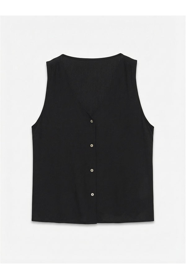 VMMENNY SL V-NECK TOP WVN BOO - ΜΑΥΡΟ
