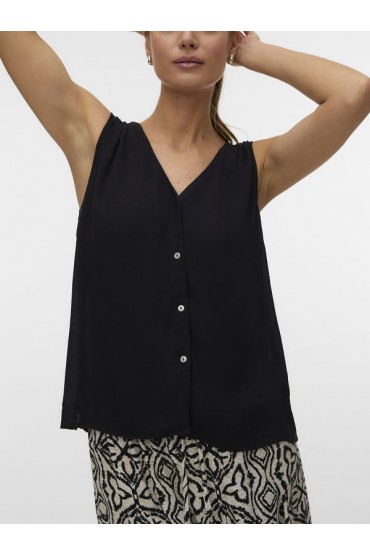 VMMENNY SL V-NECK TOP WVN BOO - ΜΑΥΡΟ