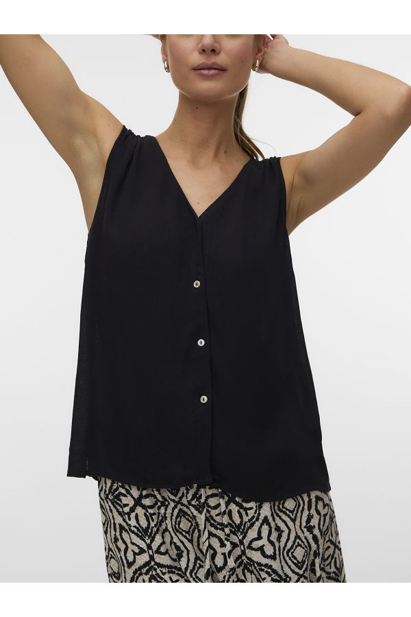 VMMENNY SL V-NECK TOP WVN BOO - ΜΑΥΡΟ