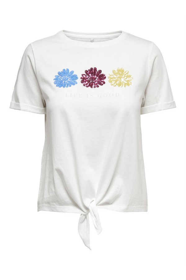 ONLDORA S/S KNOT FOLD-UP TOP JRS - ΛΕΥΚΟ