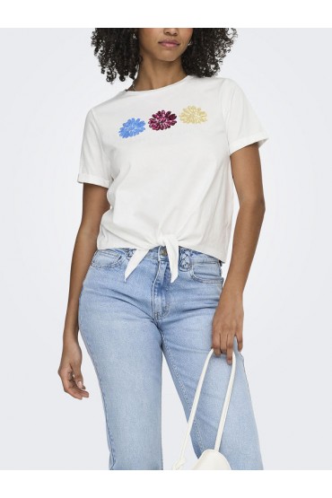 ONLDORA S/S KNOT FOLD-UP TOP JRS - ΛΕΥΚΟ