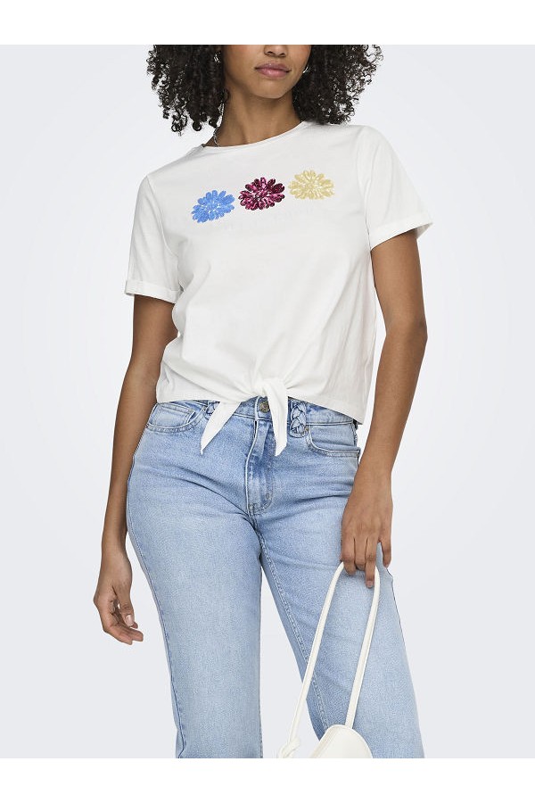 ONLDORA S/S KNOT FOLD-UP TOP JRS - ΛΕΥΚΟ