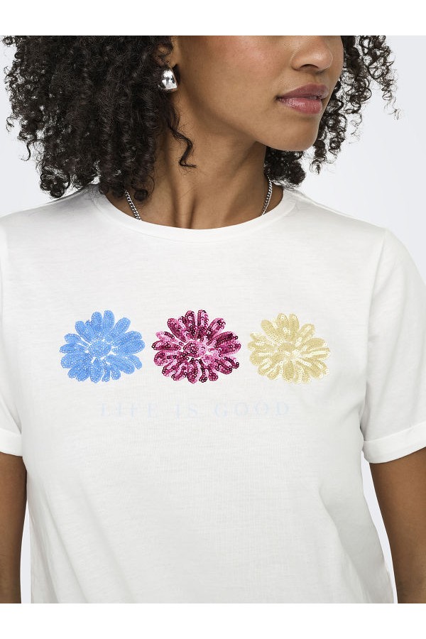 ONLDORA S/S KNOT FOLD-UP TOP JRS - ΛΕΥΚΟ