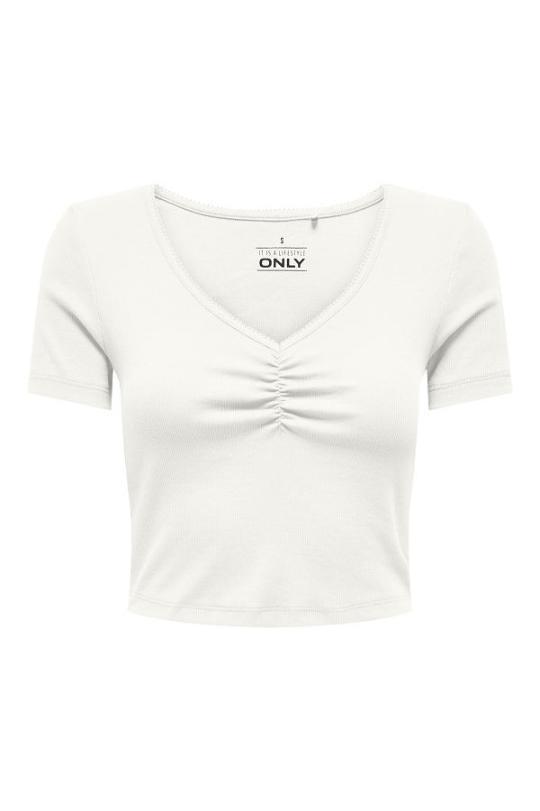 ONLBETTY S/S SCALLOP V-NECK CC JRS - ΛΕΥΚΟ