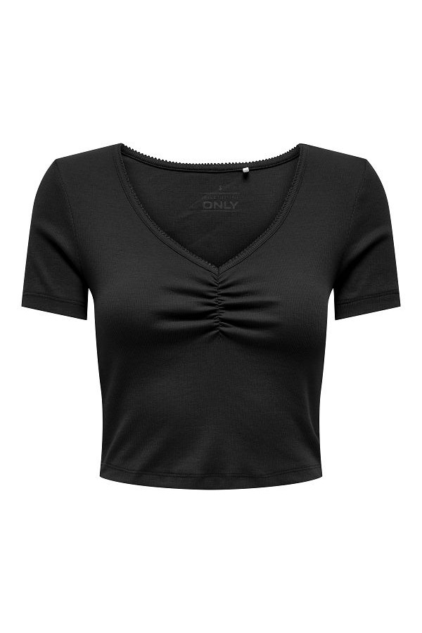 ONLBETTY S/S SCALLOP V-NECK CC JRS - ΜΑΥΡΟ