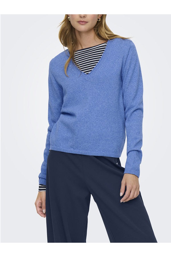 ONLLOYAL LS V-NECK PULLO KNT NOOS - ΜΠΛΕ