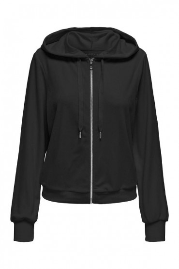 ONLREBEL L/S ZIP STRING HOOD CC - ΜΑΥΡΟ