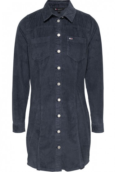 TJW SLIM LS WASHED CORD DRESS - ΜΠΛΕ